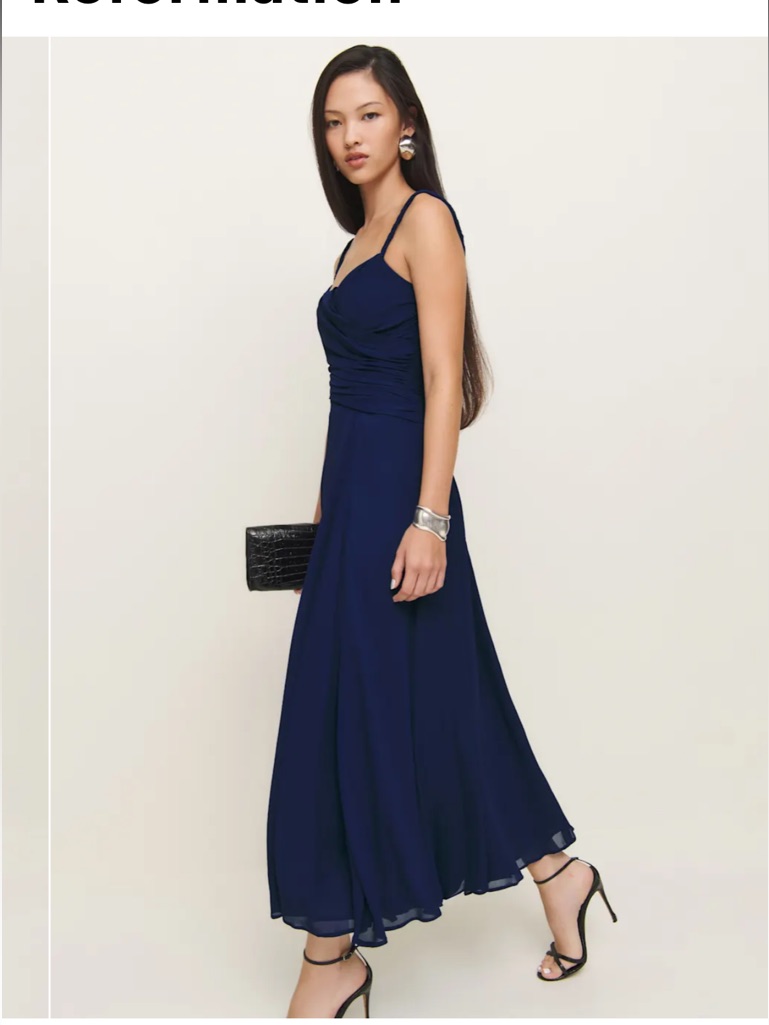 Reformation Raina Dress Blue - Navy, Size 4